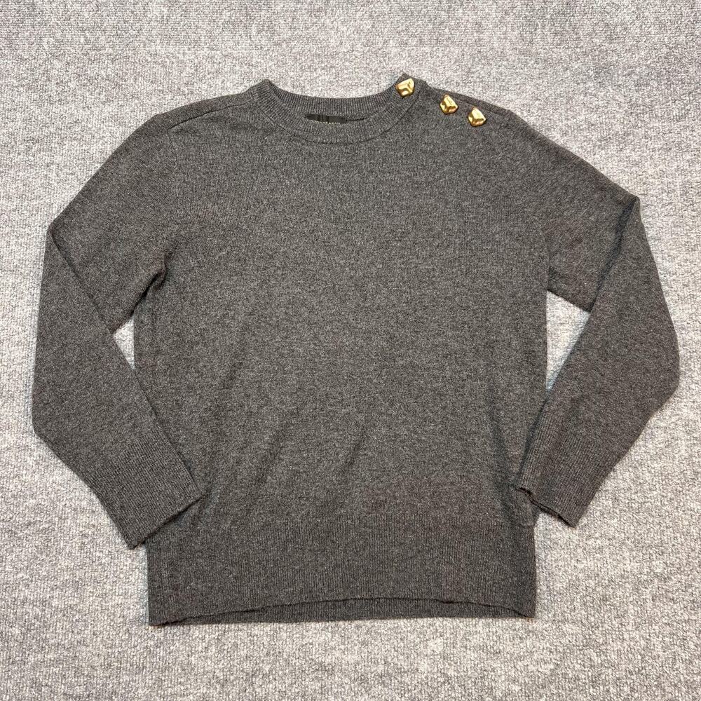 Donna Karan New York Sweater Womens XS Gray Merino Wool Cashmere Button Shoulder